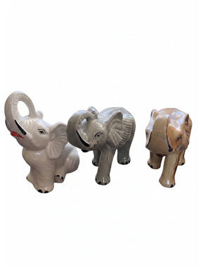 Vintage Made in Brazil Ceramic Elephant Figurines Set of 3 Trunks Up / Good Luck
